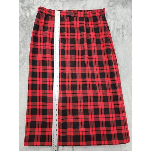 Vintage 80s GW Originals High Waist Midi Skirt Size 12 Red Black Plaid Pleated - Picture 8 of 9